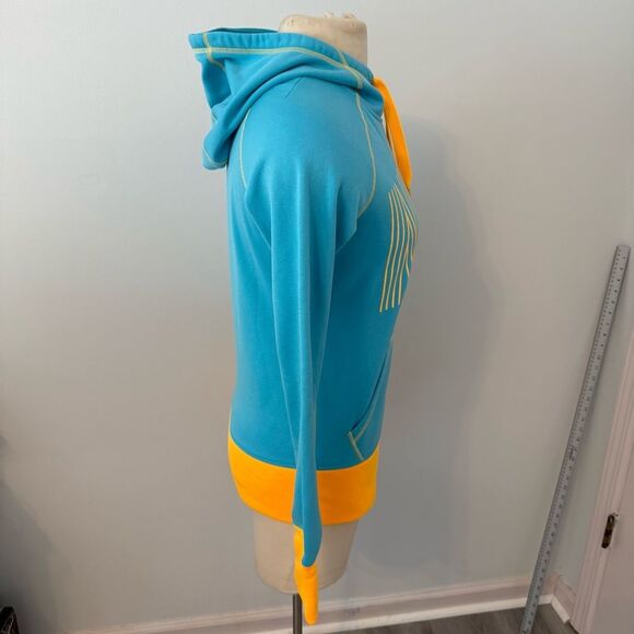 Nike Therma-Fit Turquoise & Yellow Logo Cowl Neck Hoodie w Thumbholes Size Small - Picture 3 of 9